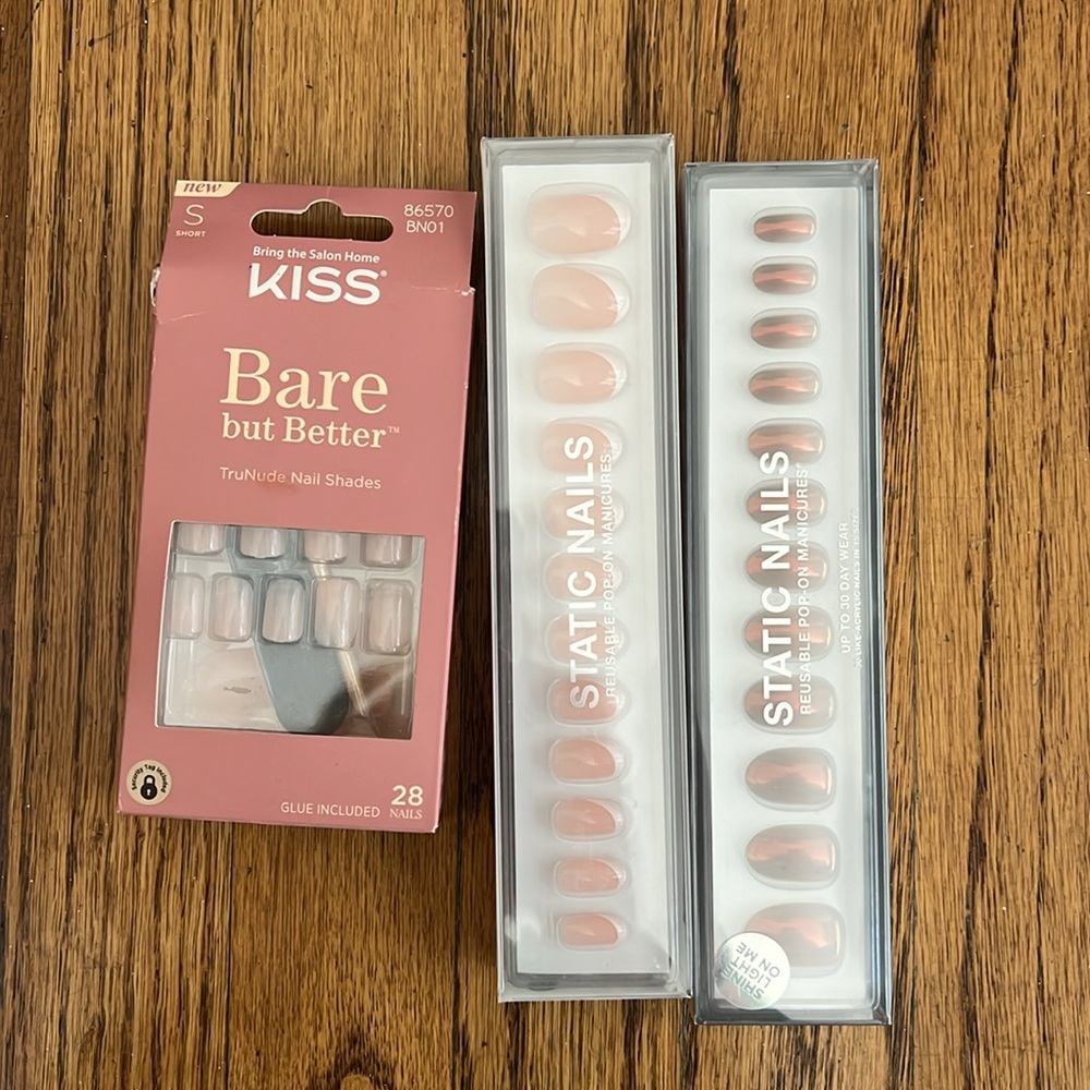 Lot of 3 pop-on nail sets (static nails and KISS). New in box!